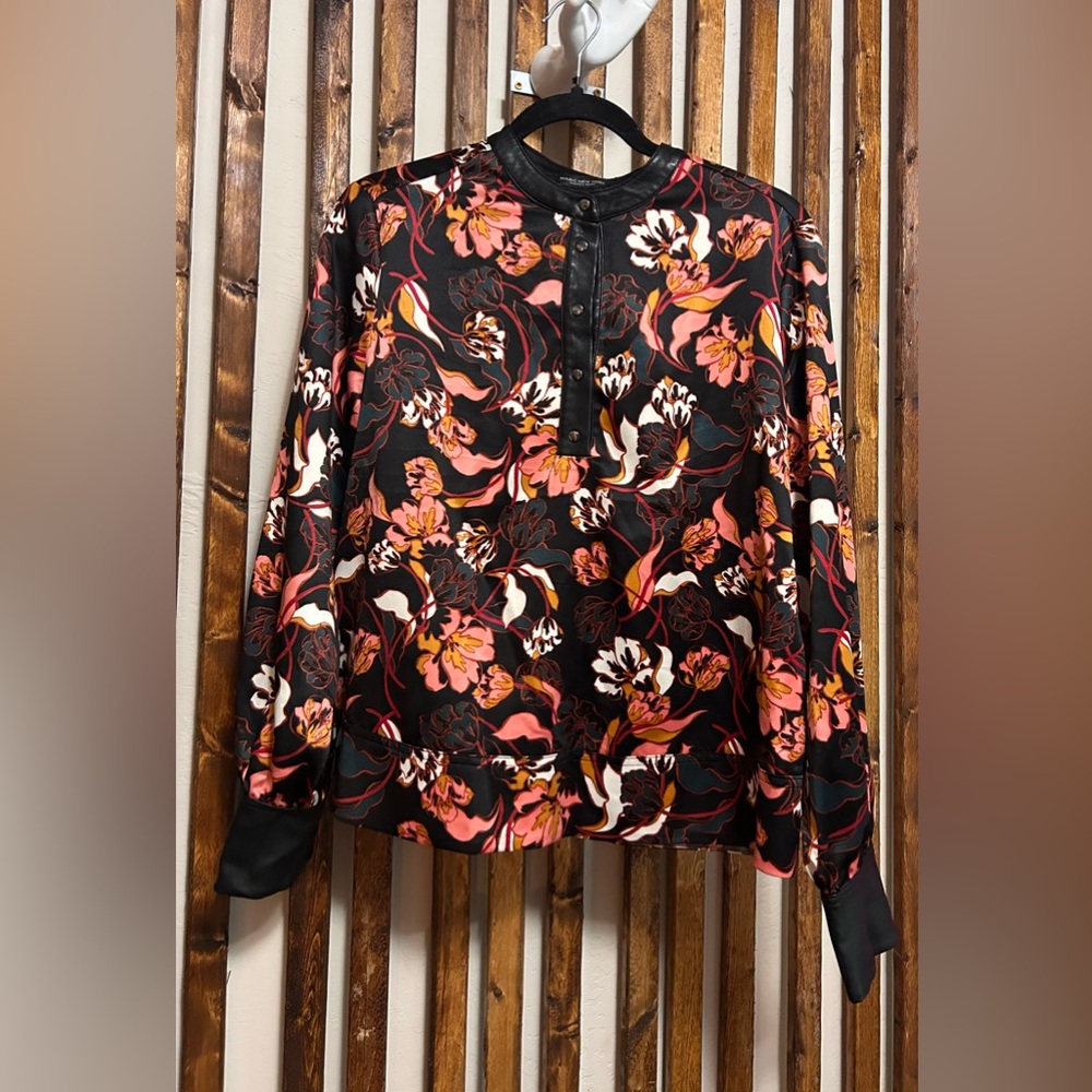 Floral “leather” Black and Pink Women's Top